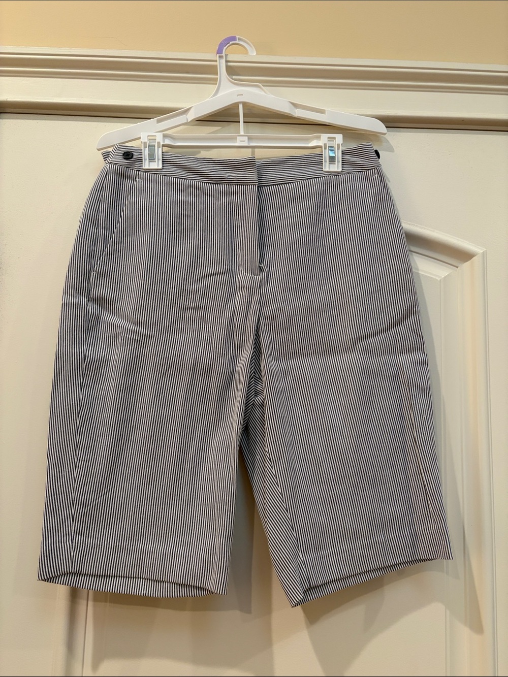 Dress Barn Navy and White Pinstripe Bermuda Shorts